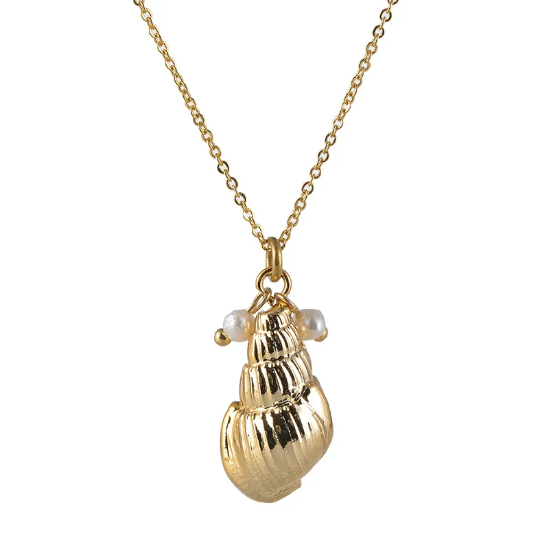 HuPo.HuTu. Neuer Modeschmuck für Damen, Weihnachtsgeschenk, Strand-Muschel-Anhänger, natürliche Muschel, 18 Karat vergoldet, Süßwasserperlen-Halsketten – Detail 11