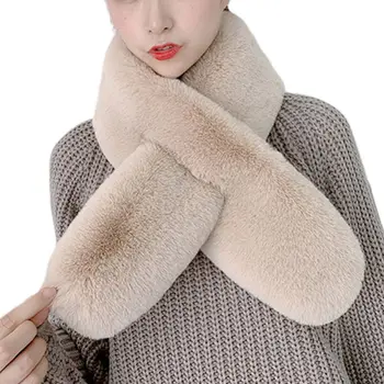 

Women Winter Thicken Faux Rabbit Fur Scarf Solid Color Collar Shawl Neck Warmer Neckerchief Wraps