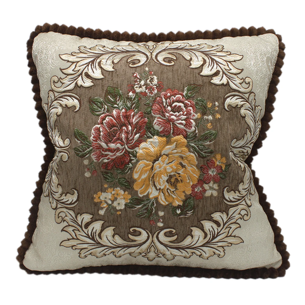 decorative cushion cover floral oriental ornaments woven Jacquard Chenille redbeige pillowcase