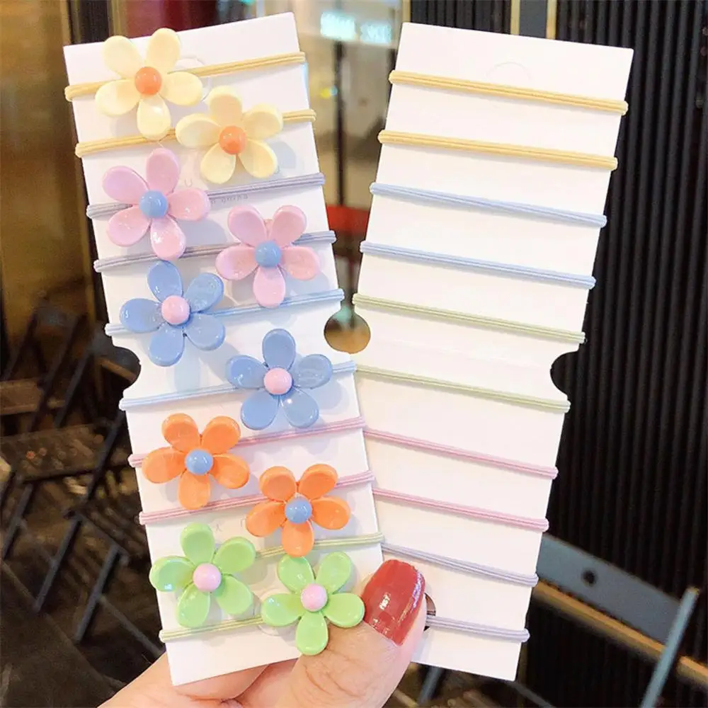 

10PCS Girls Cute Colorful Flowers Elastic hair bands small head rope for kids Scrunchie Rubber Band Children headwear