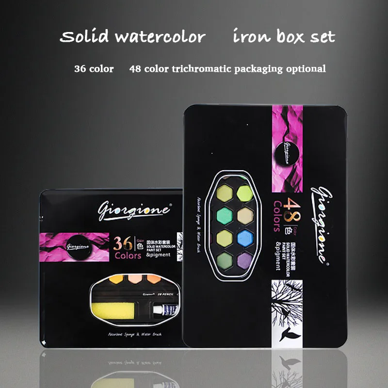 Preise 7 stücke sets Feste aquarell pigment set Pulver kuchen 36 farben 48 farben kinder kunst malerei lieferungen Tragbare malerei farbe