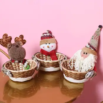 

Christmas Santa Elk Snowman Doll Fruit Snacks Storage Basket Home Desktop Decor