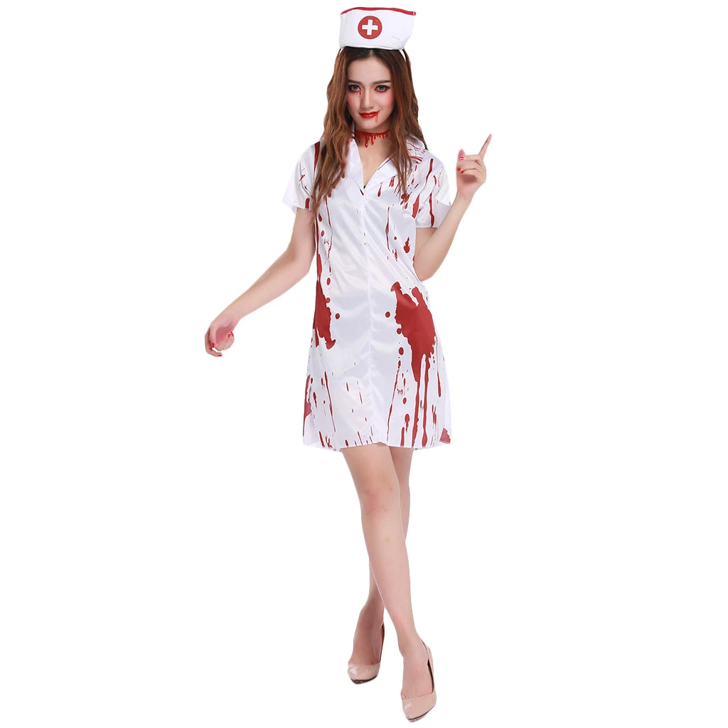 Disfraz De Halloween De Enfermera Disfraz de Halloween con sangre de Zombie para mujer, disfraz de enfermera  de terror, disfraz de Cosplay del FC| | - AliExpress