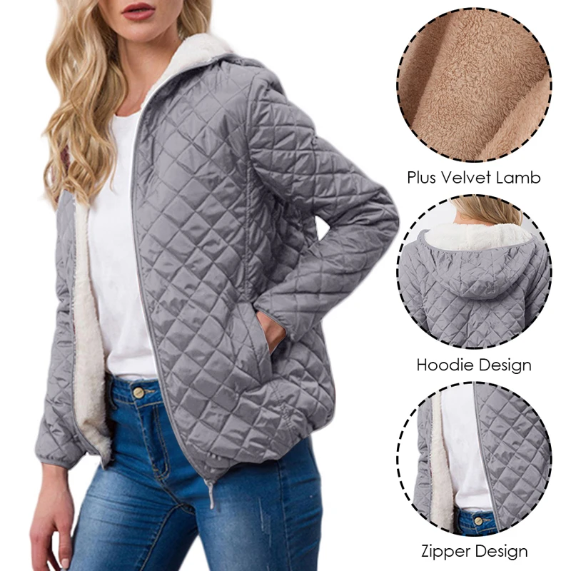 Autumn Jacket Womens Winter Outwear Coat Plus Velvet Lamb Hooded New Parkas Basic Jackets Female Women Winter Cotton Coats