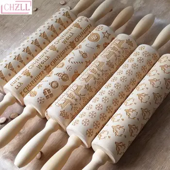 

CHZLL Wood Christmas Rolling Pin Engraved Kitchen Tool Merry Christmas Decoration for Home Xmas Rolling Pin Ornaments Neol 2019