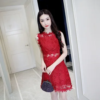 

Red Appliques Noble Bride Wedding Dress Temperament Round Collar Cheongsam Robe De Soiree Bridesmaid Dress Sexy Lady Qipao