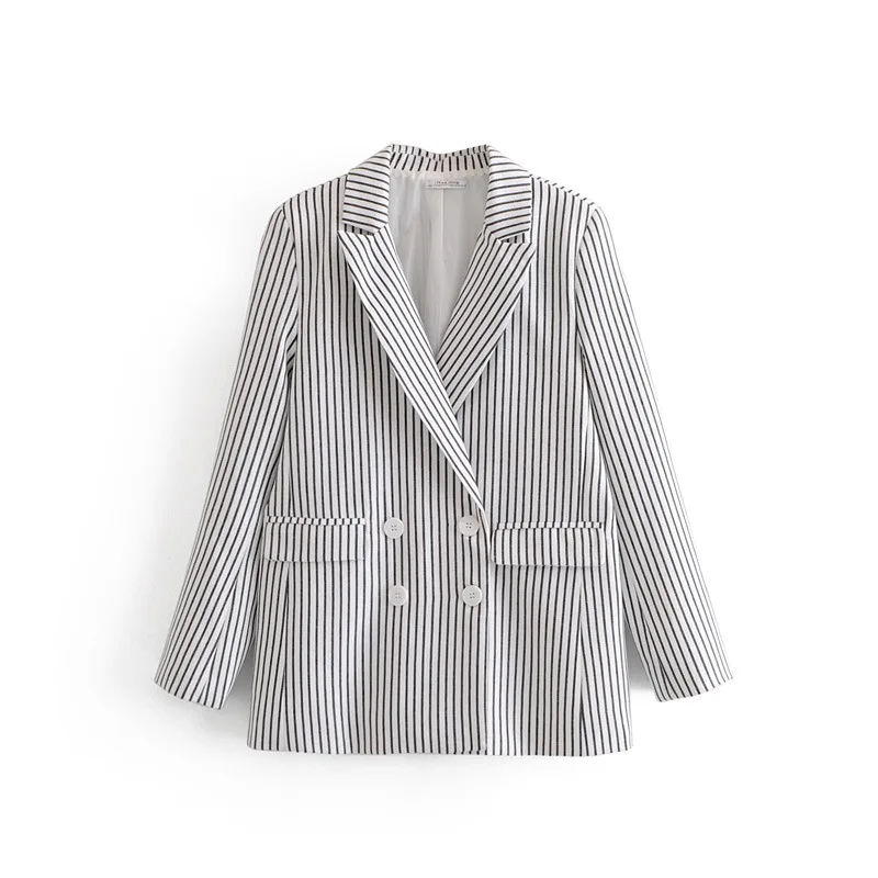 

Europe And America 2018 Autumn New Style Stripes Double Breasted Long Sleeve Suit Versatile Tops C5-0031