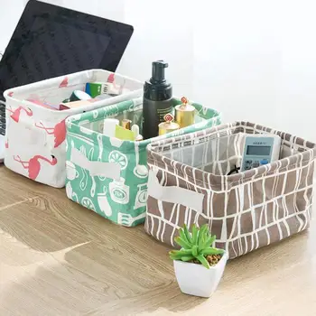 

Cotton Linen Desktop Storage Box With Handle Animal Basket Bag Holder Wterproof