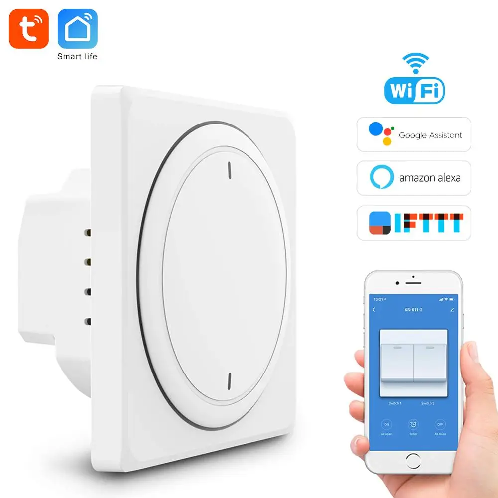 Tuya wifi Пульт дистанционного управления выключатель света ЕС настенная кнопка smart switchs поддержка Alexa, Google Home, переключатель голосового управления - Комплект: 2 Gang
