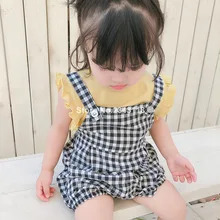 Лето одежда из хлопка для маленьких девочек; Модный клетчатый комбинезон шорты От 0 до 4 лет Детские система ремней для переноски ребенка шорты