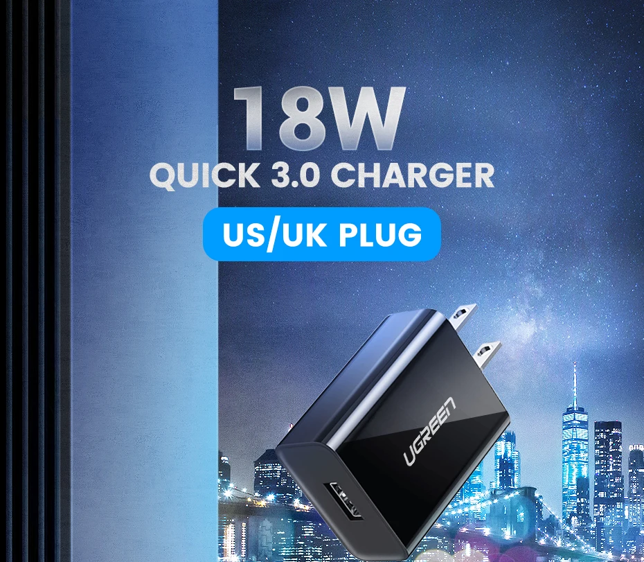 Ugreen Quick Charge 3,0 QC 18 W/US/UK USB Зарядное устройство QC3.0 быстро Зарядное устройство для samsung s10 Xiaomi iPhone huawei мобильного телефона Зарядное устройство