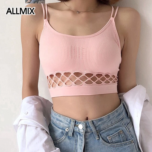 ALLMIX Women's Fishing Net Bras Underwear Seamless Push Up Bra Wire Free  Sports Vest Tops Comfort Lady Lingerie Hollow Out Bras - AliExpress