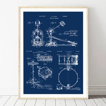 

Drum Patent Canvas Poster Musician Gifts Drum Beating Cymbal Art Blueprint Prints Music Decoration Painting Boys Room Wall Decor