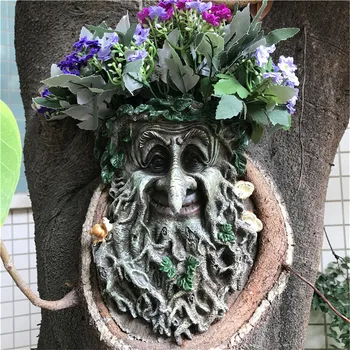 

Outdoor decoration Resin Statue Tree Pendant Sculpture For Home Gardening Mushroom Smiling Face Can Put Flowers Jsys