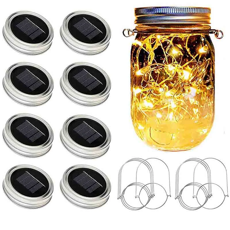 HLZS-Solar Mason Jar Light, 8 шт. в упаковке 20 светодиодный водонепроницаемый Феи Светлячок фляга крышки струнные огни с вешалками(без банок), Патио двор Gard