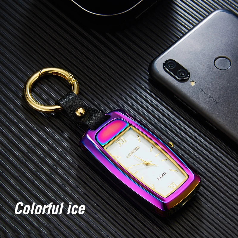 Colorful Watch Многофункциональная usb зарядка сигаретная плазма дуговая зажигалка брелок светодиодный фонарик часы Электронная зажигалка электронная подарки - Цвет: Colorful Watch