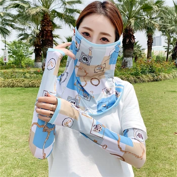 

Set Gezicht Sjaal Arm Mouwen Wraps Vrouwen Drive Halsdoek Cool Print Punk Lady Girl Zijde Masker Sjaal Sport Mascarillas