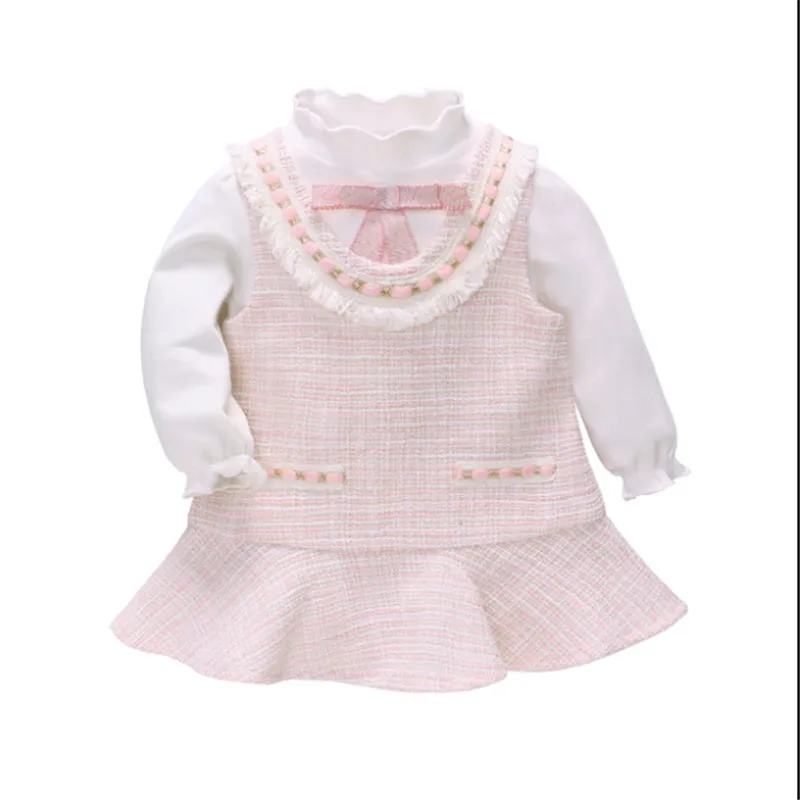 Комплект из 2 предметов; Классический Модный комплект одежды для маленьких девочек; детский топ с длинными рукавами и платье для дня рождения; платье принцессы; сезон зима-весна