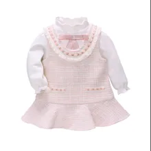 Комплект из 2 предметов; Классический Модный комплект одежды для маленьких девочек; детский топ с длинными рукавами и платье для дня рождения; платье принцессы; сезон зима-весна