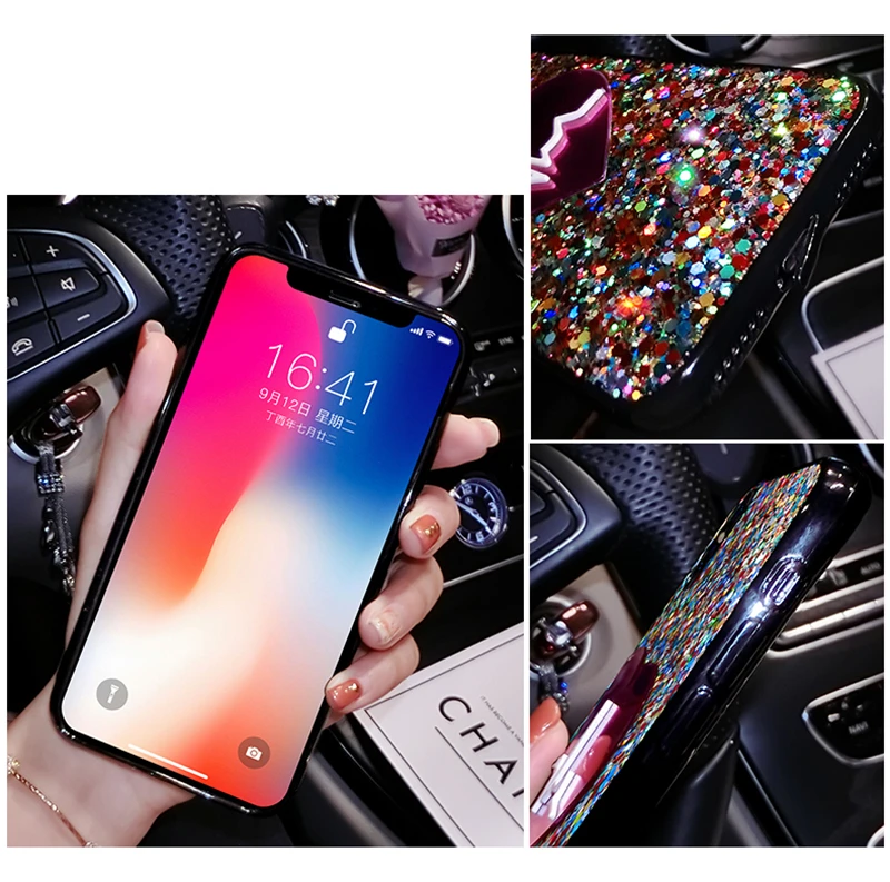 Чехол с шестигранными блестками для iPhone X XR XS Max 7 8 6 6s Plus 11 Pro Max|Бамперы| |