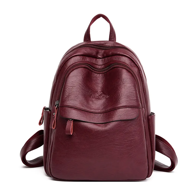 Женский кожаный рюкзак женский рюкзак для путешествий mochila feminina sac a dos femme школьные рюкзаки для подростков девочек опрятная сумка на плечо - Цвет: WineRed