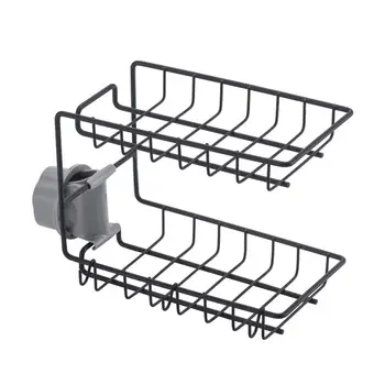 

Faucet Drain Rack Double Layer Storage Basket Sponge Dishcloth Holder Organizer Sink Rack for Home Bathroom (Black)