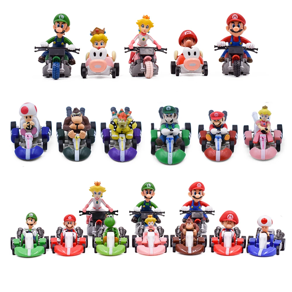 

10 Styles/Set Super Mario Mini Kart Pull Back Cars Luigi Toad Bowser Koopa Donkey Kong Princess Peach Cars Figure Toys For Kids