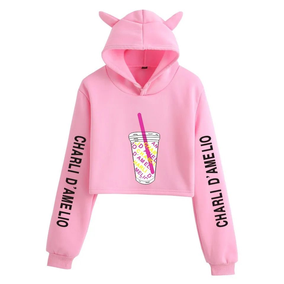 Obtenga esto De moda de Charli Damelio mercadería para chica graciosa de sudaderas con capucha de las mujeres corta con capucha sudadera Casual de moda Chándal Pullover Tops llKD8Mlao