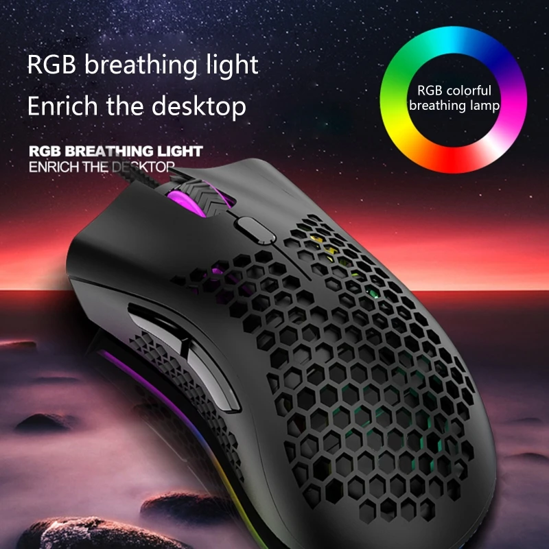 

7200DPI 6 Key Light Weight Hollowed Shell RGB Gaming Mouse E-sports Mice for FPS Games PUBG MOBA LOL PC Game Accessories Wired M