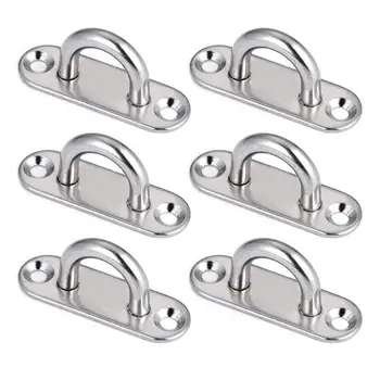 

6Pcs 5mm Stainless Steel Eye Plate Oblong Pad Eye Plate Metal Staple Ring Hook Hardware