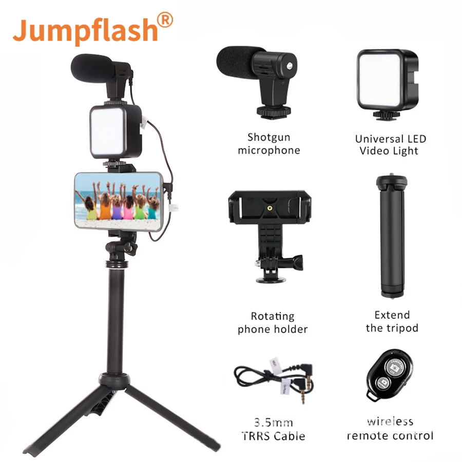 Jumpflash Tripod Phone Holder Condenser Microphone Led Fill Light