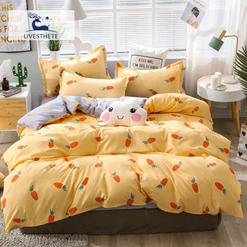 

Liv-Esthete Fashion Carrot Yellow Bedding Set Soft Printed Duvet Cover Pillowcase Queen King Bed Sheet Bedspread Bed Sets
