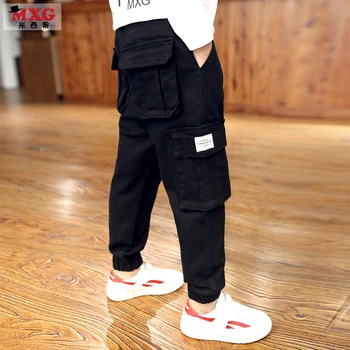 

Teens Jeans for Boy Kid Solid Jean Pants Designer Kids Jean Autumn Children's Elastic Waist Denim Long Trousers