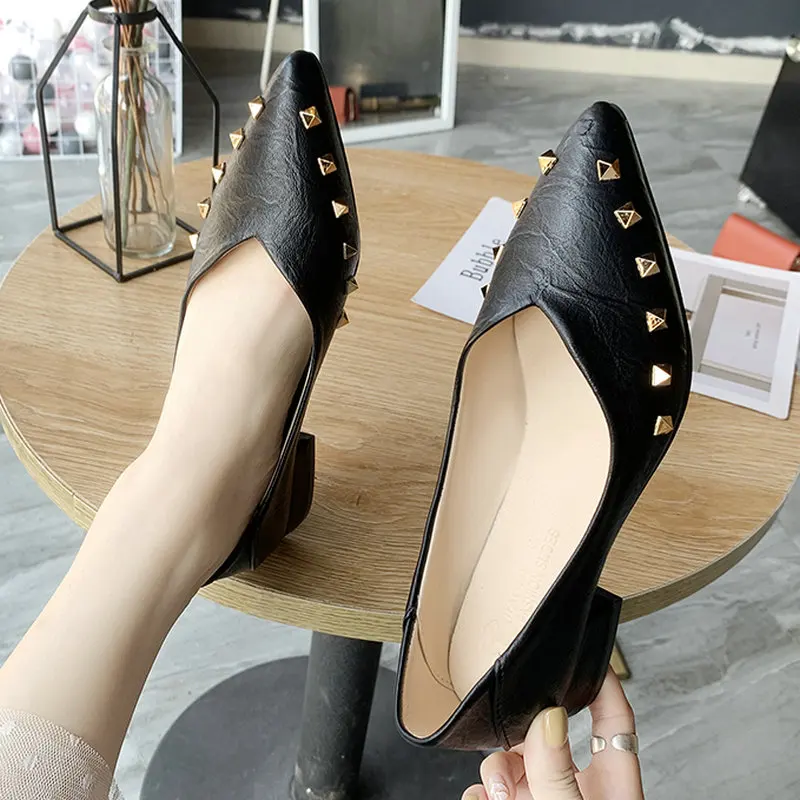 

Nice Pop Summer Women Retro Style Pumps High Heels Pointed Toes Rivet Shoes Woman For Shopping Young Lady Casual Wild Slippers