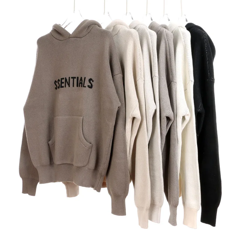 cropped cardigan ESSENTIALS Fashion Brand Knit Pullover Kanye West Letter Print Hip Hop Loose Unisex Oversized Knit Hoodie cardigan sweater