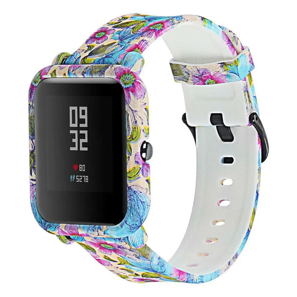 2 в 1 цветочный силиконовый ремешок для наручных часов+ чехол для Xiaomi Huami Amazfit Bip Youth/LITE часы цветочный красочный молодой