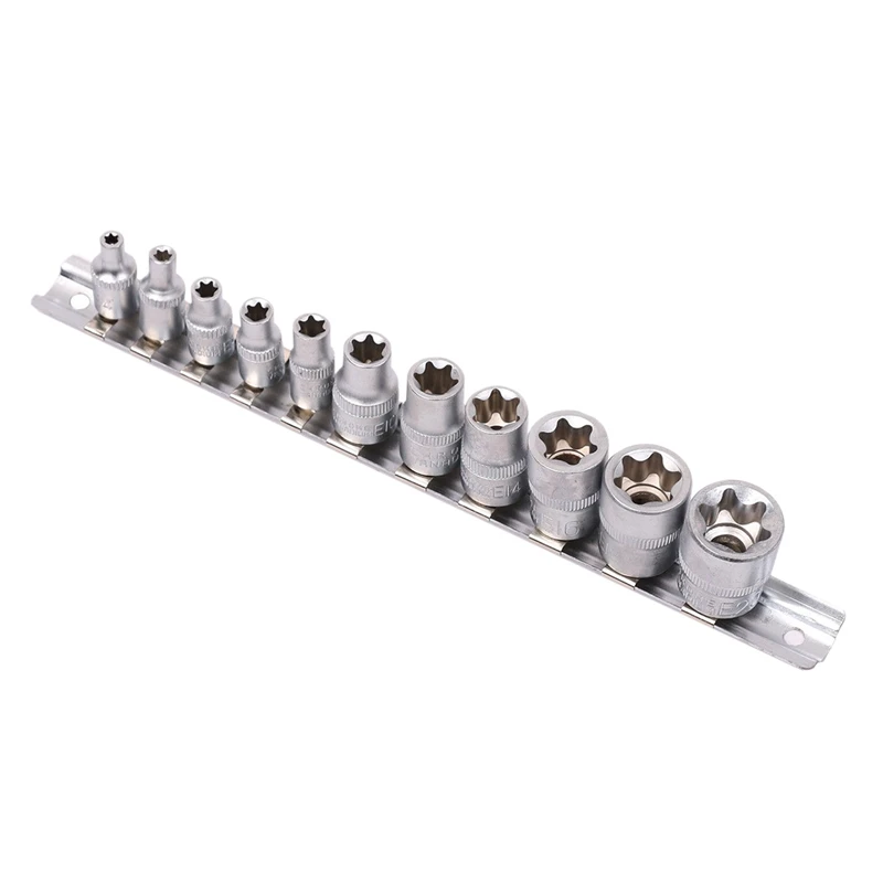 

11Pc Female E Torx Star Socket Set Rail E4 - E20 External Star Torque Socket Set