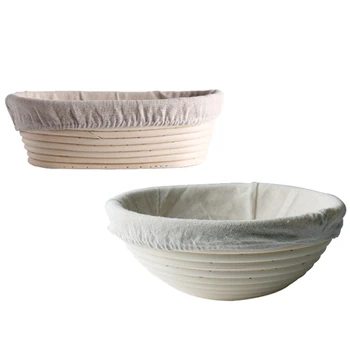 

2Pcs Natural Handmade Oval Round Bread Proofing Proving Basket Rattan Banneton-Dough