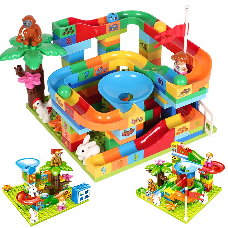 

95-192PCS Christmas gifts Big Size Building Blocks Marble Run Funnel Slide Maze Ball Slide Bricks Educational Toy Game