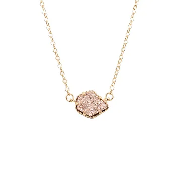 

2019 New Fashion Christmas Gift Five Sides Geometric Resin Plated Druzy Pendant Necklace for Women