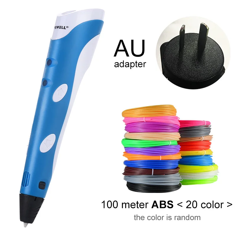 Blue AU-100m ABS Myriwell, 3D Ручка,, сделай сам, 3D печать, ручка с 100 м ABS/PLA нитью, креативная игрушка, подарок для детей, дизайнерский рисунок - Цвет: Blue AU-100m ABS