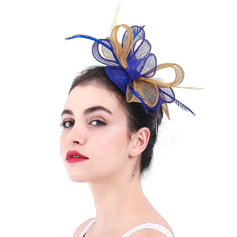 Royal Blue And Gold Sinamay Fascinator 