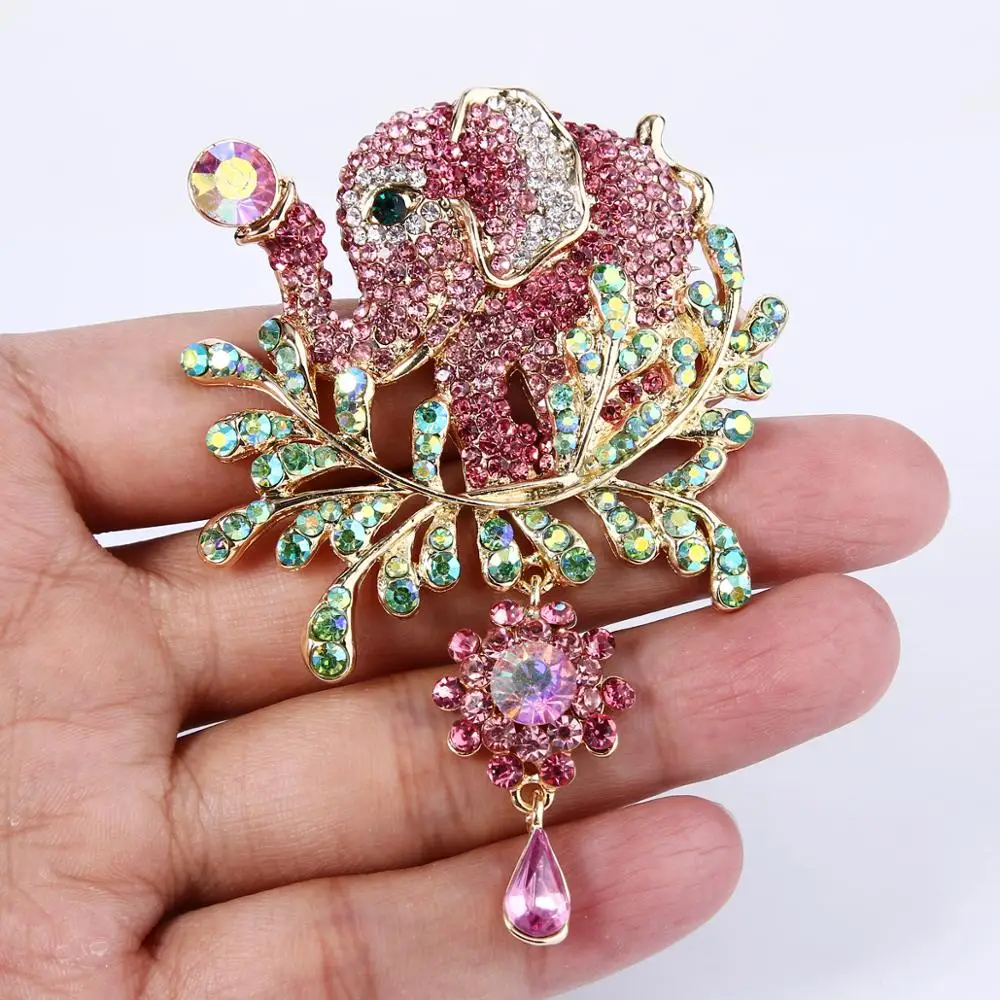 

Tuliper Flower Elephant Animal Brooch Pin Austrian Crystal Brooches For Women Party Jewelry Gift