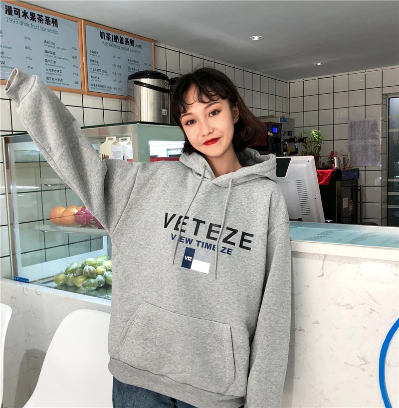

Ins super fire shirt female autumn and winter Korean version of the loose wild strange trend plus velvet thick hoodies tide