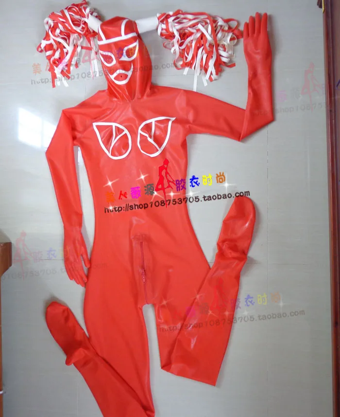 Sexy-Red-Full-Body-Latex-Catsuit-Rubber-Bodysuit-with-Latex-Hood-Ponytail-3d-Breast- 1