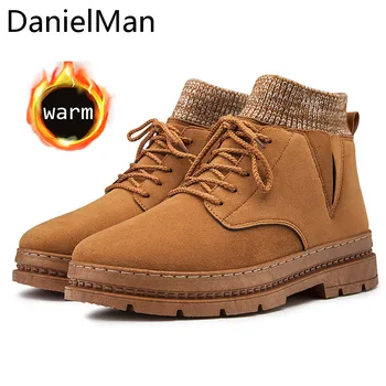 

Danielman Men Autumn Winter Snow Boots Comfortable Leather Ankle Boots Shoes Men With Fur Plush Warm Classic Motorcycle Boot