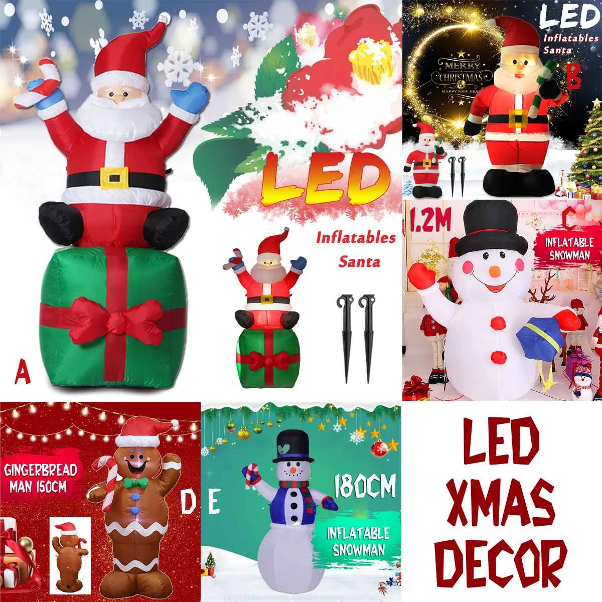 

1.2 1.8m Decor Figure LED Air Inflatable Crutches Santa Snowman Claus With Blower Garden Outdoor Layout Christmas Classic Toys