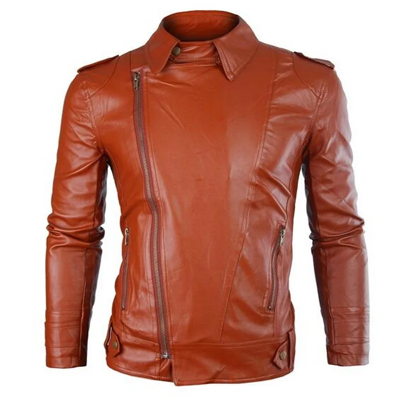 

2019 Drop shipping Motorcycle Leather Jacket Men's PU Leather Jacket Slim Fit Turn Collar Faux Leather Jacket Coat