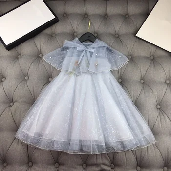 

European and American children's wear 2020 summer new style Hooded cape embroidered dress two-piece baby girl dress