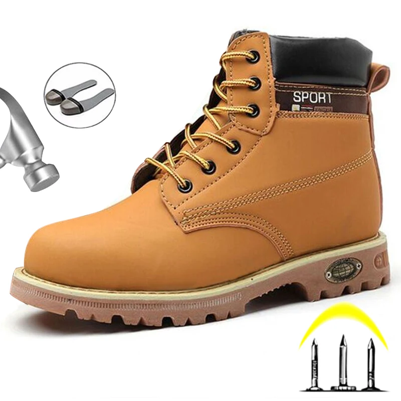 Botas de seguridad punta para hombre, zapatos de trabajo de cuero a prueba de agua, a de perforaciones, de invierno, 2021|Botas de seguridad y de trabajo| - AliExpress